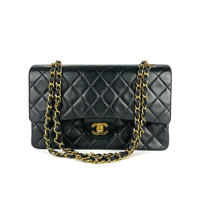 Vintage Lambskin Double Flap Medium with GHW In black