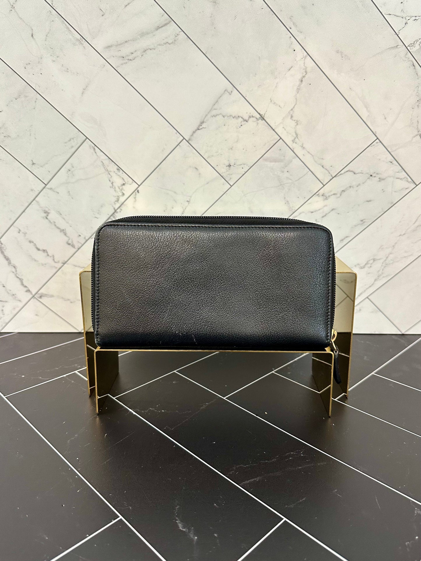Chanel Black Leather Camelia Zippy Wallet