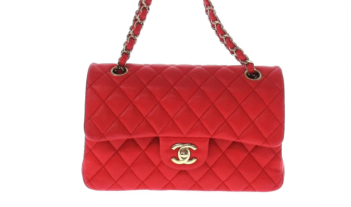 Chanel red caviar small timeless bag
