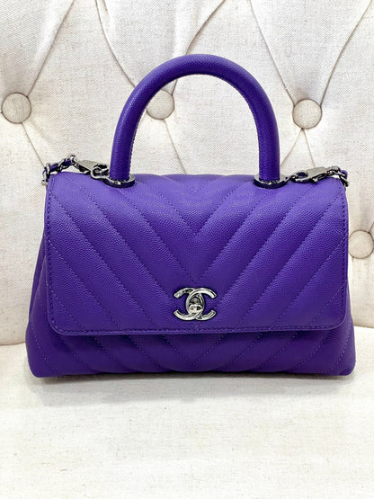 CHANEL MINI COCO HANDLE CHEVRON QUILTED CAVIAR LEATHER BAG