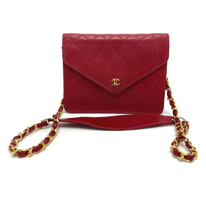 CHANEL Shoulder Bag lambskin Red x Gold Metal Bicolole COCO Mark Women Used
