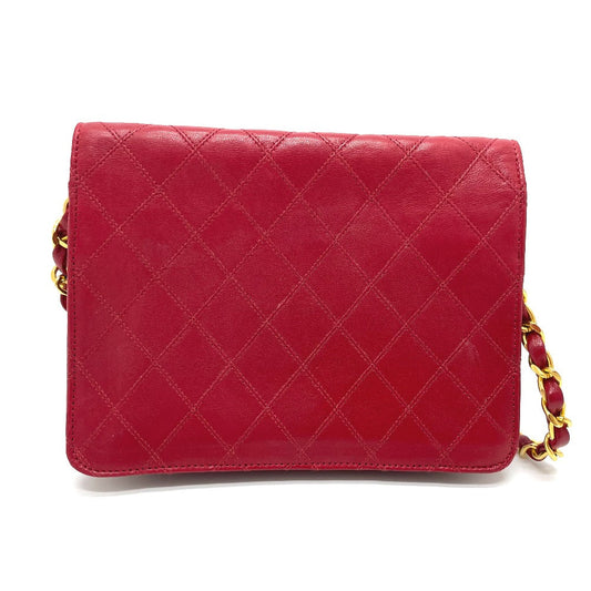 CHANEL Shoulder Bag lambskin Red x Gold Metal Bicolole COCO Mark Women Used