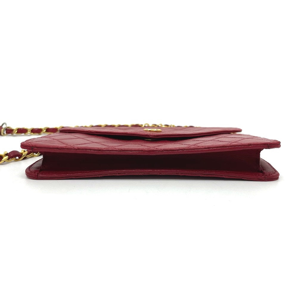CHANEL Shoulder Bag lambskin Red x Gold Metal Bicolole COCO Mark Women Used