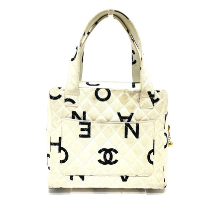 CHANEL Handbag Cotton canvas Ivorytypex Black CC COCO Mark Matelasse logo Women Used