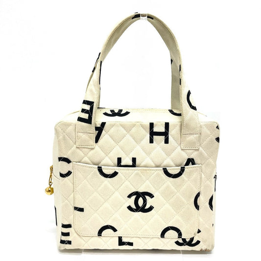 CHANEL Handbag Cotton canvas Ivorytypex Black CC COCO Mark Matelasse logo Women Used