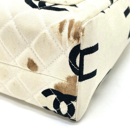 CHANEL Handbag Cotton canvas Ivorytypex Black CC COCO Mark Matelasse logo Women Used