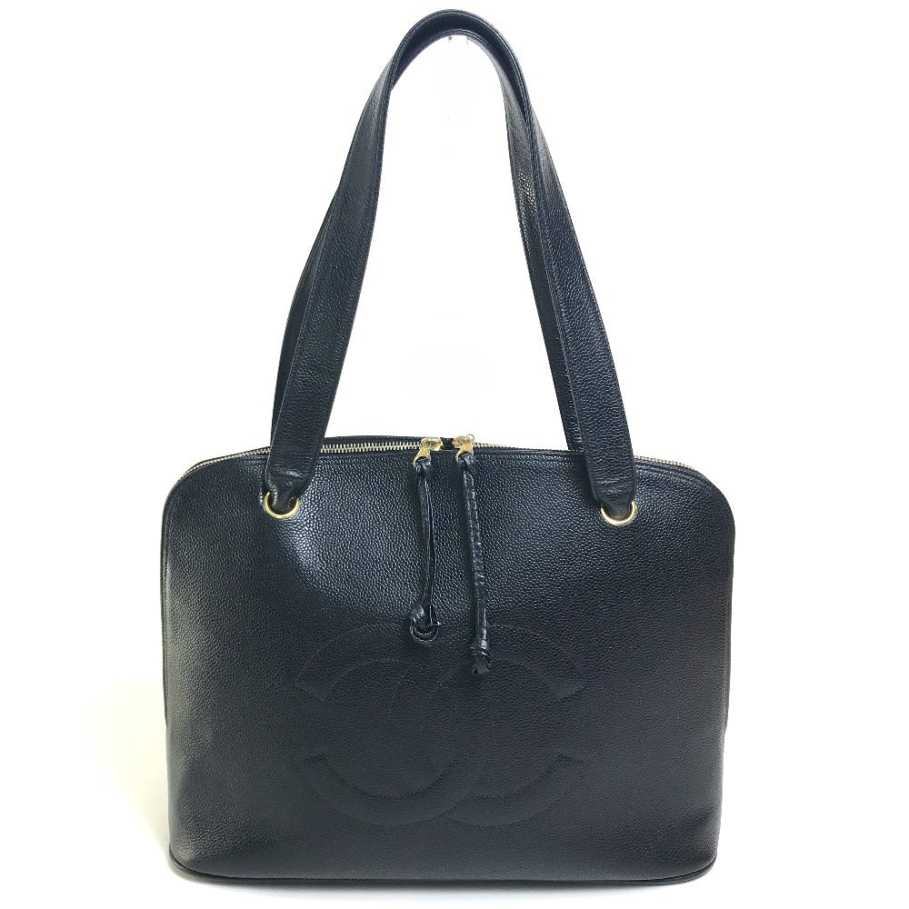 CHANEL Shoulder Bag Caviar skin black vintage COCO Mark CC Women Used