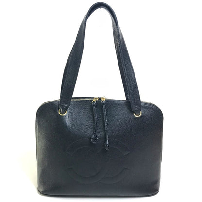 CHANEL Shoulder Bag Caviar skin black vintage COCO Mark CC Women Used