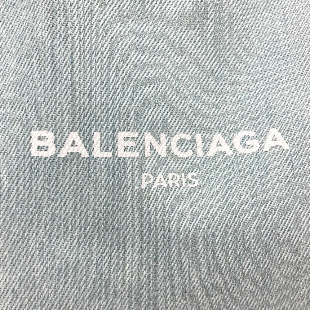 BALENCIAGA Tote Bag 339933 Leather / canvas Light blue Logo print Navy kabas S Women