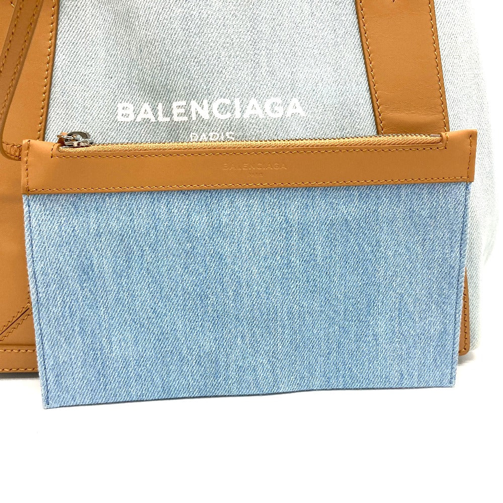 BALENCIAGA Tote Bag 339933 Leather / canvas Light blue Logo print Navy kabas S Women