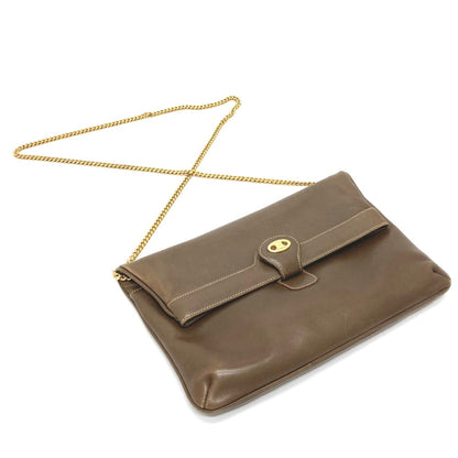 CELINE Shoulder Bag leather Brown logoMetal vintage Women Used