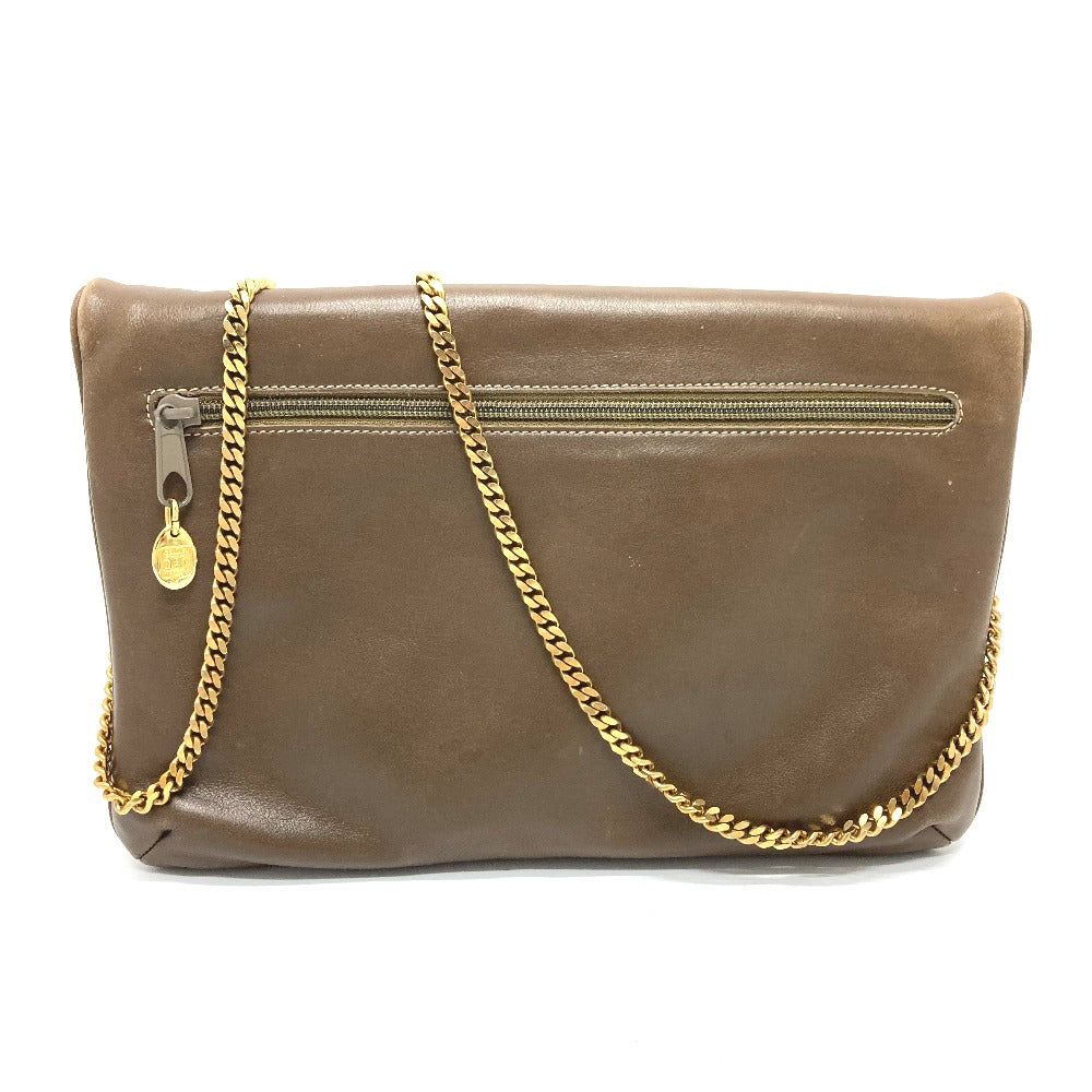 CELINE Shoulder Bag leather Brown logoMetal vintage Women Used