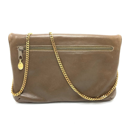 CELINE Shoulder Bag leather Brown logoMetal vintage Women Used