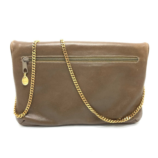 CELINE Shoulder Bag leather Brown logoMetal vintage Women Used