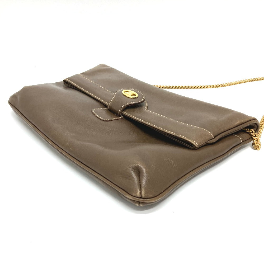 CELINE Shoulder Bag leather Brown logoMetal vintage Women Used