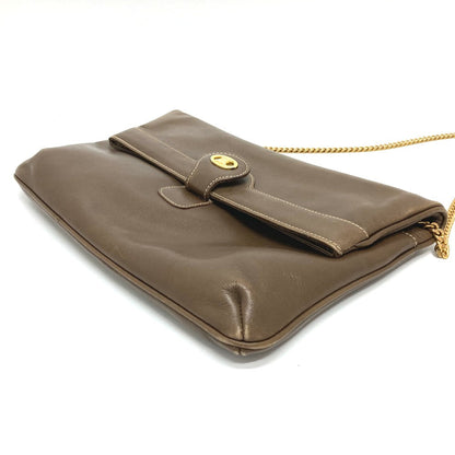 CELINE Shoulder Bag leather Brown logoMetal vintage Women Used