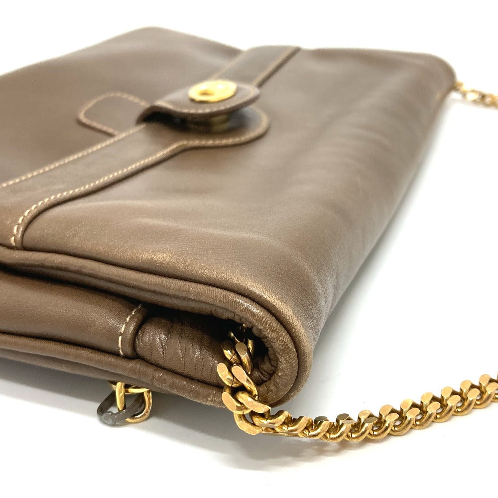 CELINE Shoulder Bag leather Brown logoMetal vintage Women Used