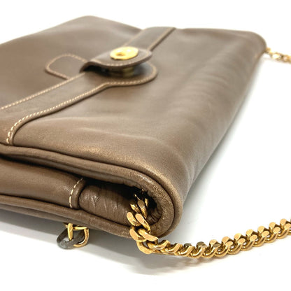 CELINE Shoulder Bag leather Brown logoMetal vintage Women Used