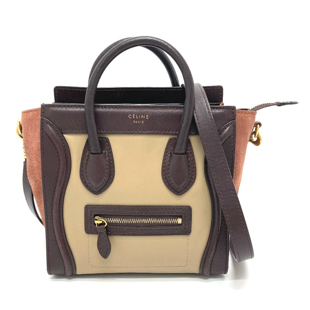 CELINE Handbag 168243 Leather / suede Brown x beige luggage nano shopper Women Secondhand