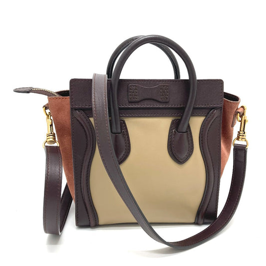 CELINE Handbag 168243 Leather / suede Brown x beige luggage nano shopper Women Secondhand