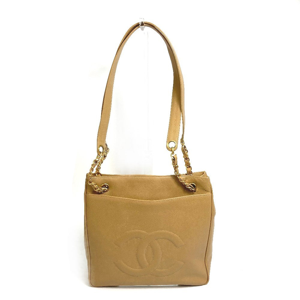 CHANEL Shoulder Bag Caviar skin beige CC COCO Mark Chain Tote Bag Women Used