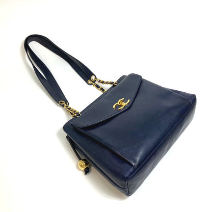 CHANEL Shoulder Bag lambskin Navy CC COCO Mark Coco ball Women Used