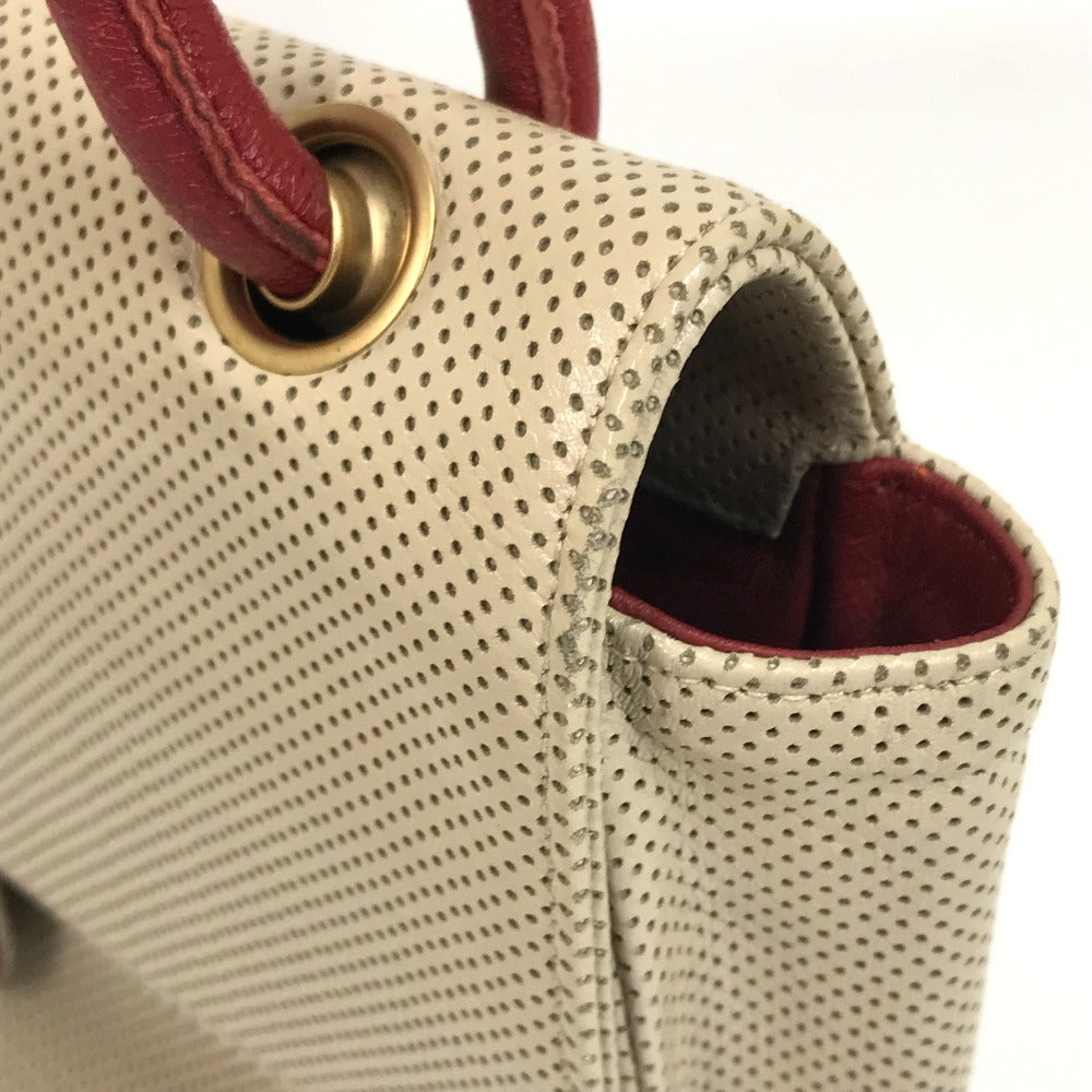 CHANEL Shoulder Bag leather Beige typex red COCO Mark CC Punching Bicolor Women Used