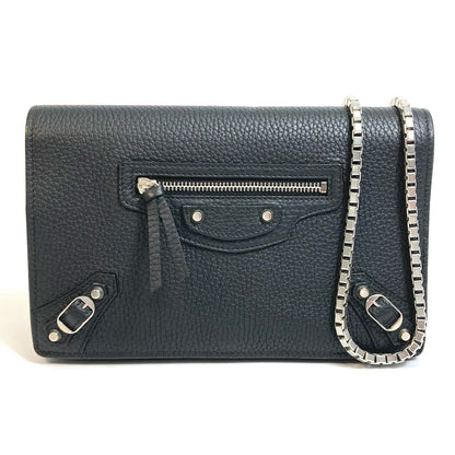 BALENCIAGA Shoulder Bag 444168 leather black Chain wallet Women