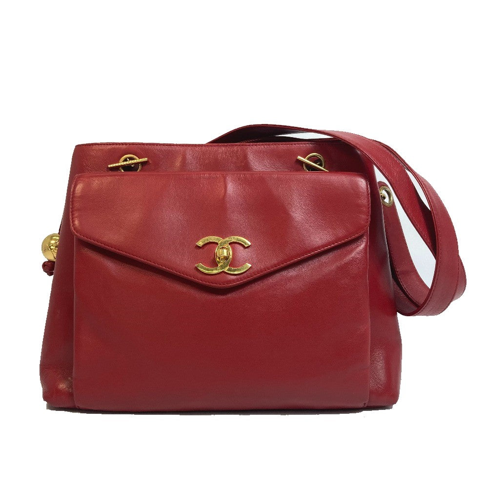 CHANEL Shoulder Bag lambskin Red CCCOCO Mark Turnlock outside flap Women Used