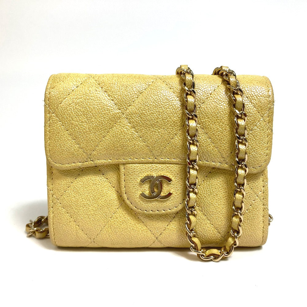 CHANEL Coin case AP0238 Caviar skin Metallic yellow CCCOCO Mark Matrasse Women Used