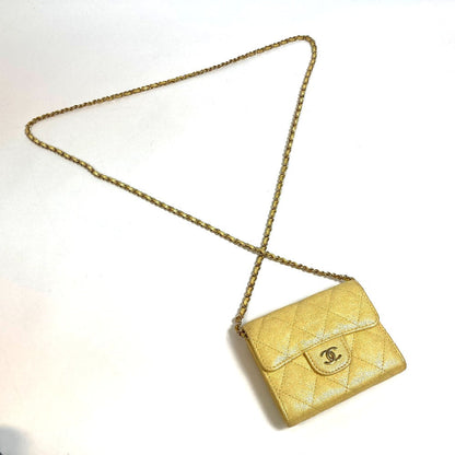 CHANEL Coin case AP0238 Caviar skin Metallic yellow CCCOCO Mark Matrasse Women Used