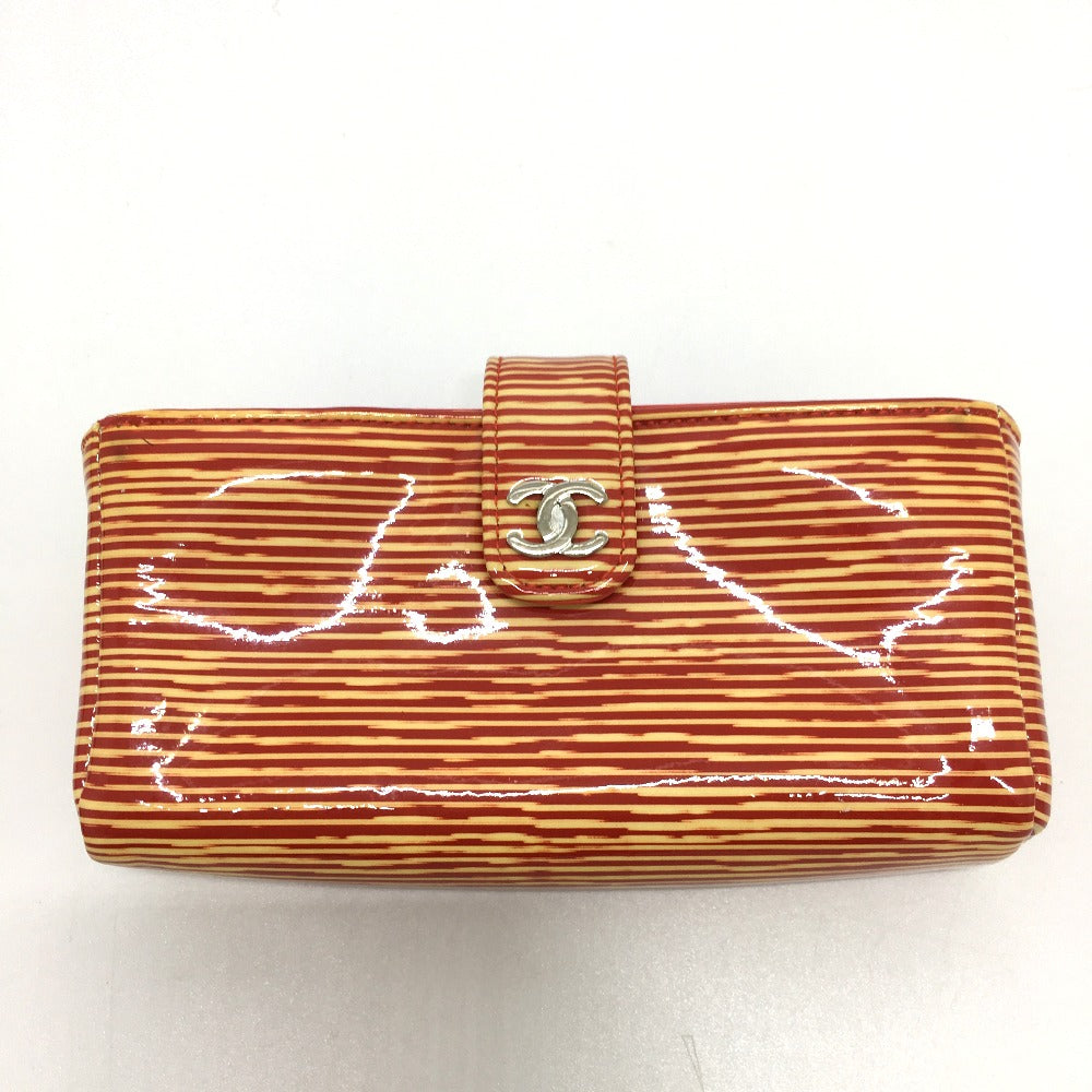 CHANEL Pouch Patent leather Orange CC COCO Mark border Women Used
