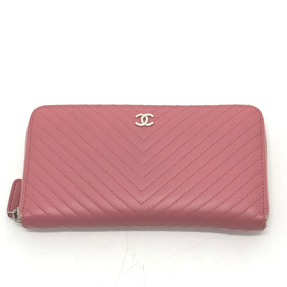 CHANEL Long Wallet Purse A50097 Caviar skin pink CC COCO Mark Wallet Women