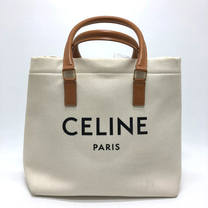 CELINE Tote Bag Canvas / leather white logo Tote Bag Women Used