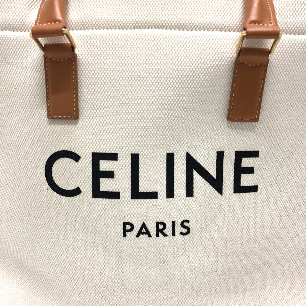 CELINE Tote Bag Canvas / leather white logo Tote Bag Women Used