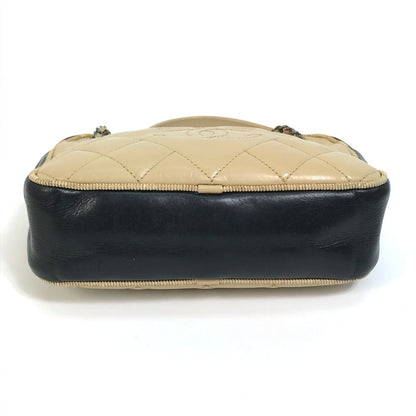 CHANEL Shoulder Bag Calf leather Beige x black CC COCO Mark ballerine Women Used