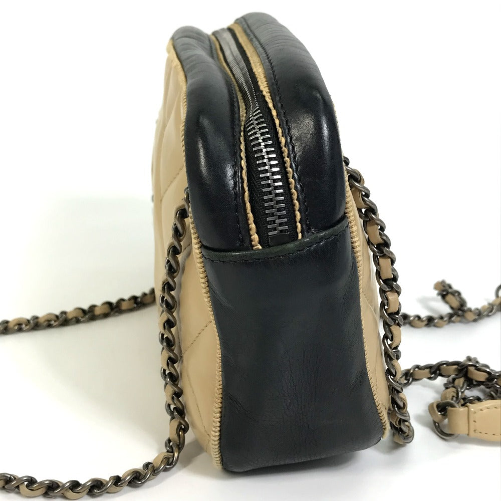 CHANEL Shoulder Bag Calf leather Beige x black CC COCO Mark ballerine Women Used