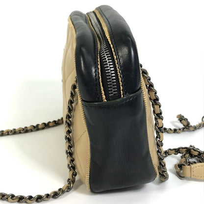 CHANEL Shoulder Bag Calf leather Beige x black CC COCO Mark ballerine Women Used