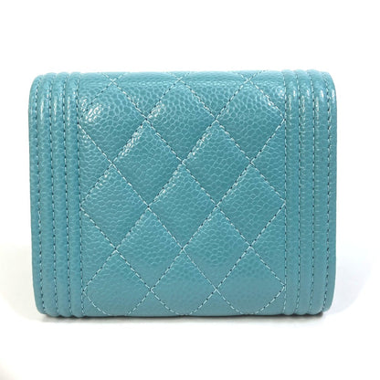 CHANEL Trifold wallet A84068 Soft caviar skin turquoise blue CC COCO Mark Boy chanel Women Used