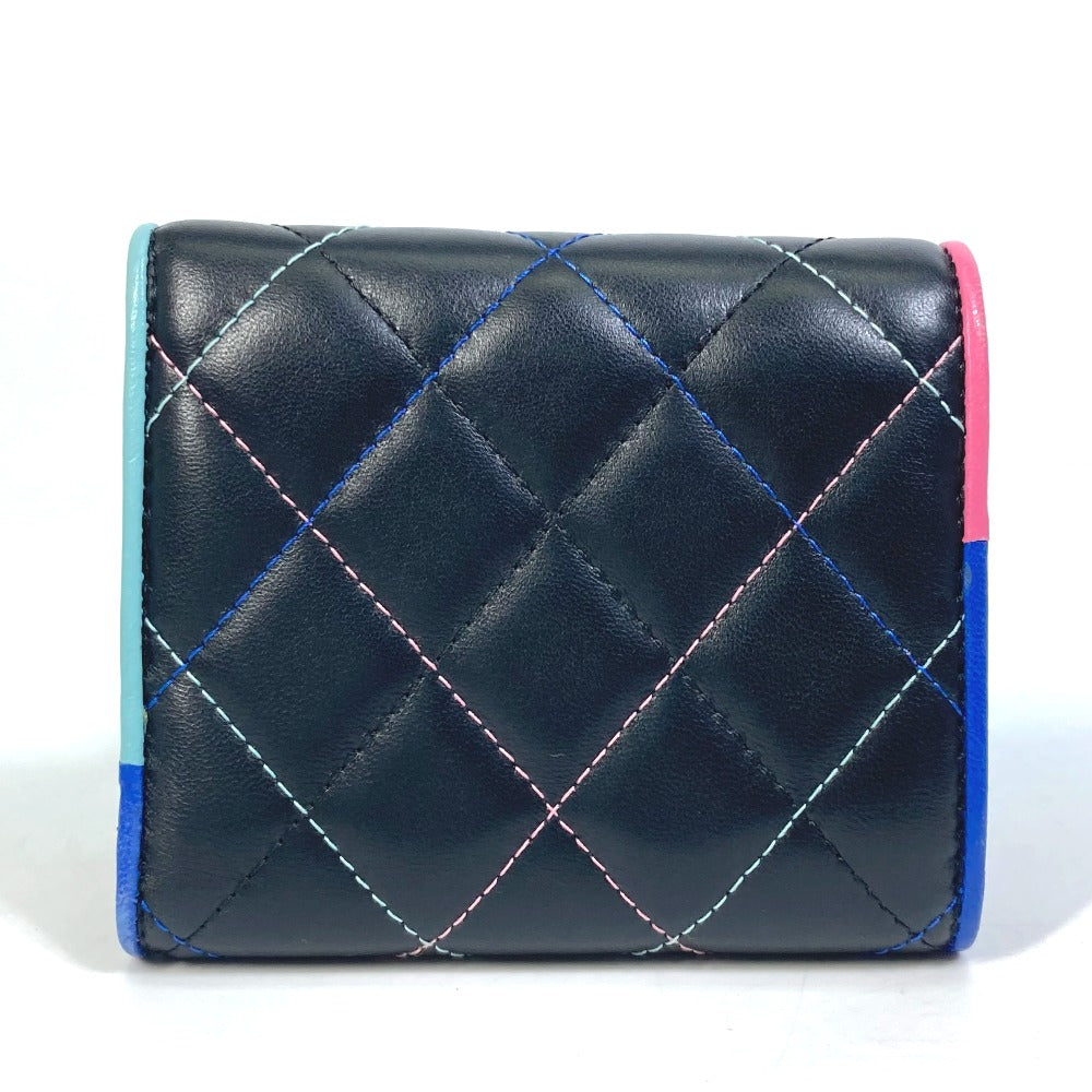 CHANEL Trifold wallet lambskin black CC COCO Mark Small flap Women Used