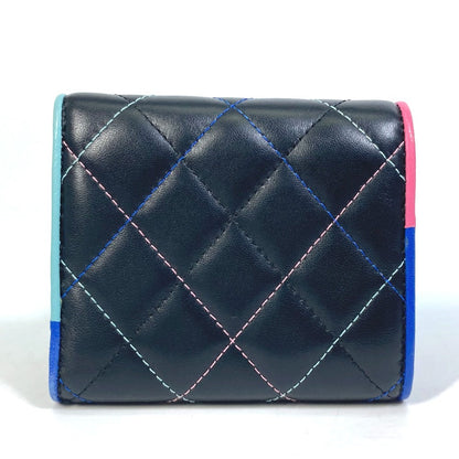 CHANEL Trifold wallet lambskin black CC COCO Mark Small flap Women Used