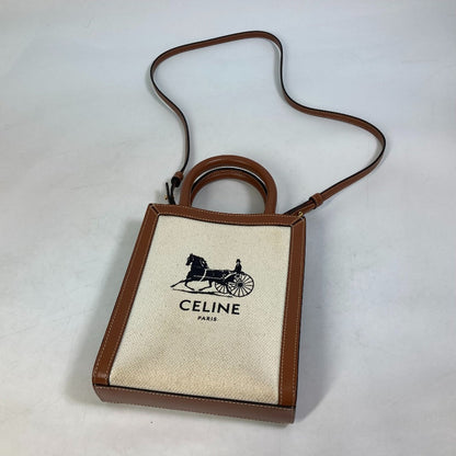 CELINE Shoulder Bag 193302DCI.02NT Canvas / leather beige Carriage Vertical hippo mini Women Secondhand