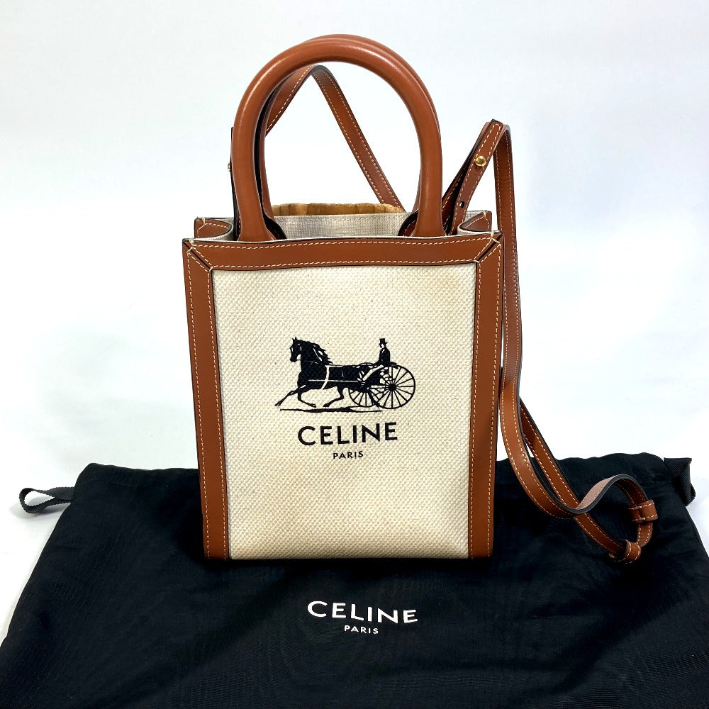 CELINE Shoulder Bag 193302DCI.02NT Canvas / leather beige Carriage Vertical hippo mini Women Secondhand