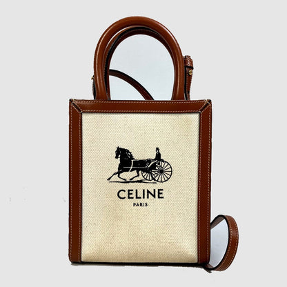 CELINE Shoulder Bag 193302DCI.02NT Canvas / leather beige Carriage Vertical hippo mini Women Secondhand