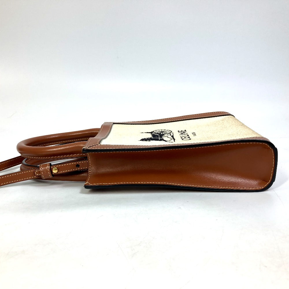 CELINE Shoulder Bag 193302DCI.02NT Canvas / leather beige Carriage Vertical hippo mini Women Secondhand