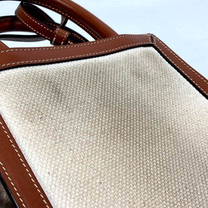 CELINE Shoulder Bag 193302DCI.02NT Canvas / leather beige Carriage Vertical hippo mini Women Secondhand