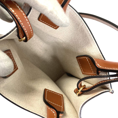 CELINE Shoulder Bag 193302DCI.02NT Canvas / leather beige Carriage Vertical hippo mini Women Secondhand