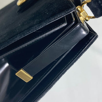 CELINE Shoulder Bag Velor / leather black Gamaguchi vintage Women Secondhand