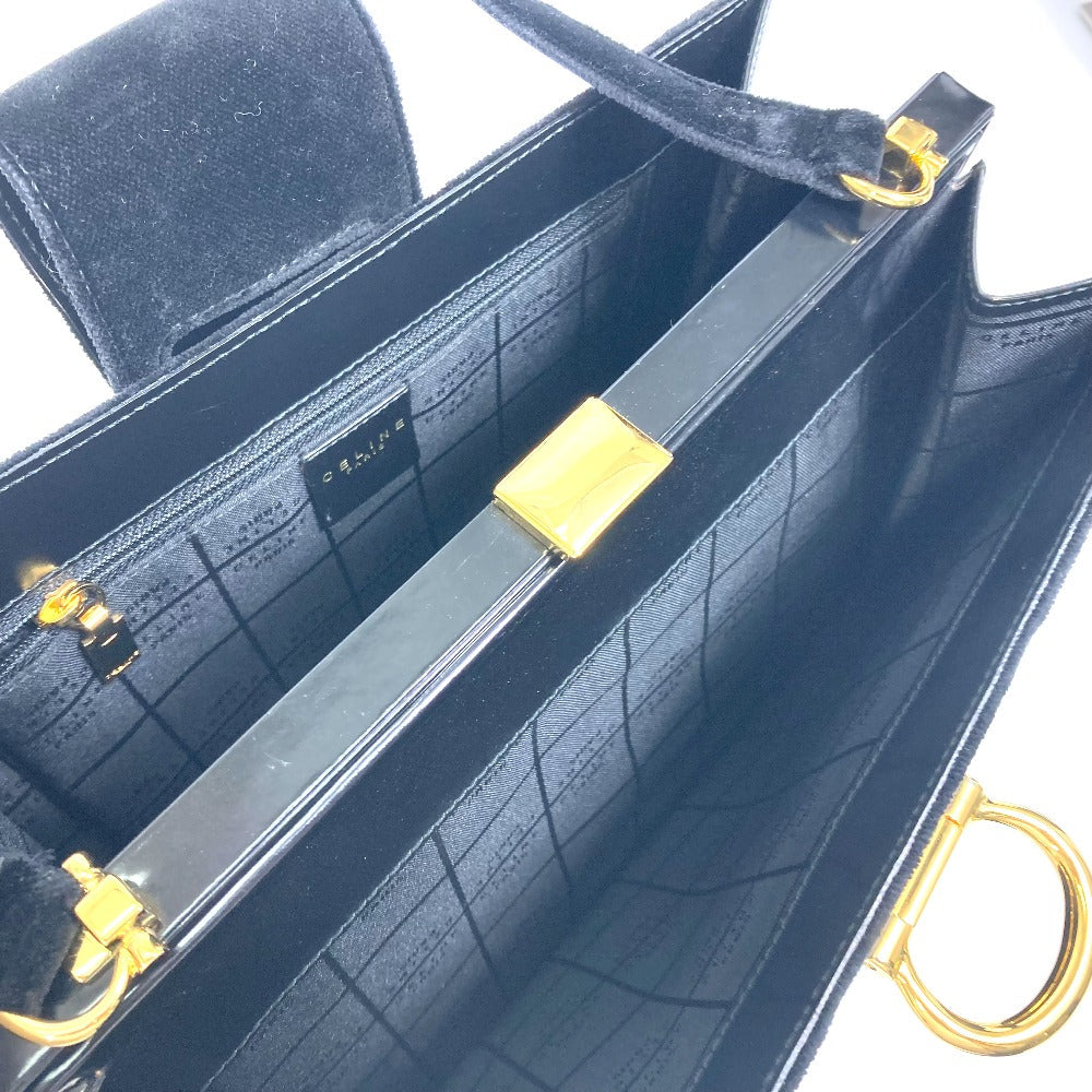 CELINE Shoulder Bag Velor / leather black Gamaguchi vintage Women Secondhand