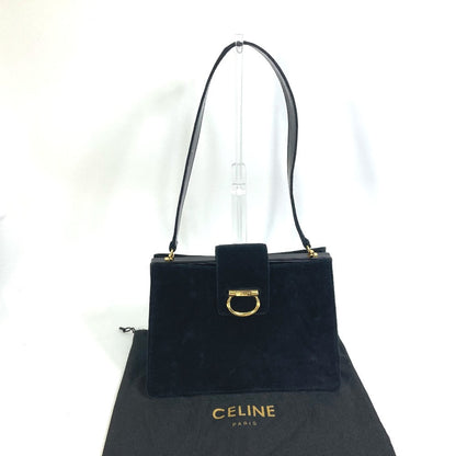 CELINE Shoulder Bag Velor / leather black Gamaguchi vintage Women Secondhand